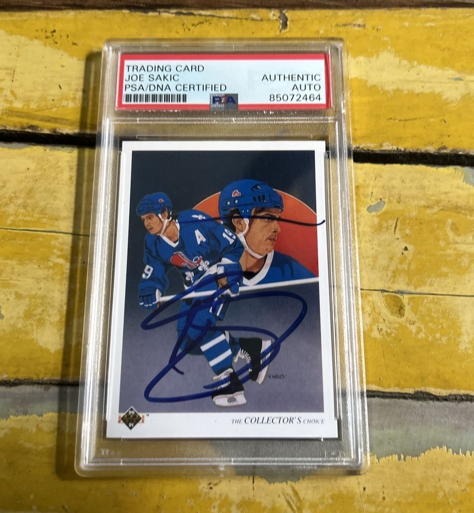 NHL Joe Sakic Autographed Signed 1990-91 Upper Deck Check. Card #301 PSA Slab