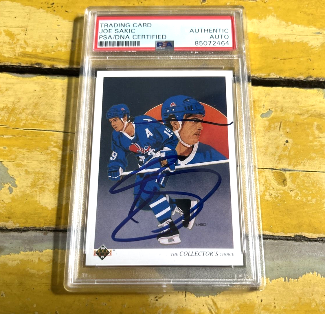 NHL Joe Sakic Autographed Signed 1990-91 Upper Deck Check. Card #301 PSA Slab