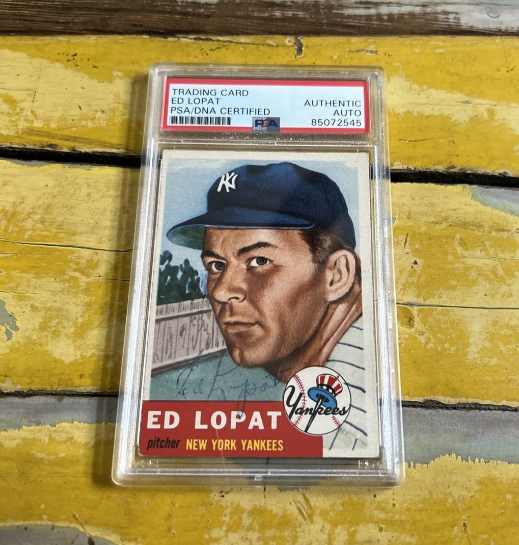 MLB Ed Lopat NY Yankees Autographed Signed Vintage 1953 Topps Card #87 PSA Slab