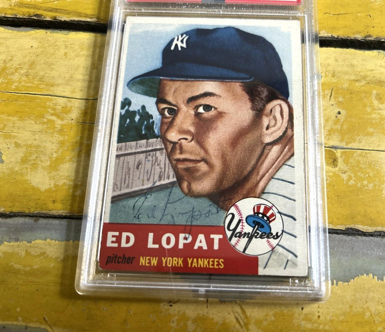 MLB Ed Lopat NY Yankees Autographed Signed Vintage 1953 Topps Card #87 PSA Slab