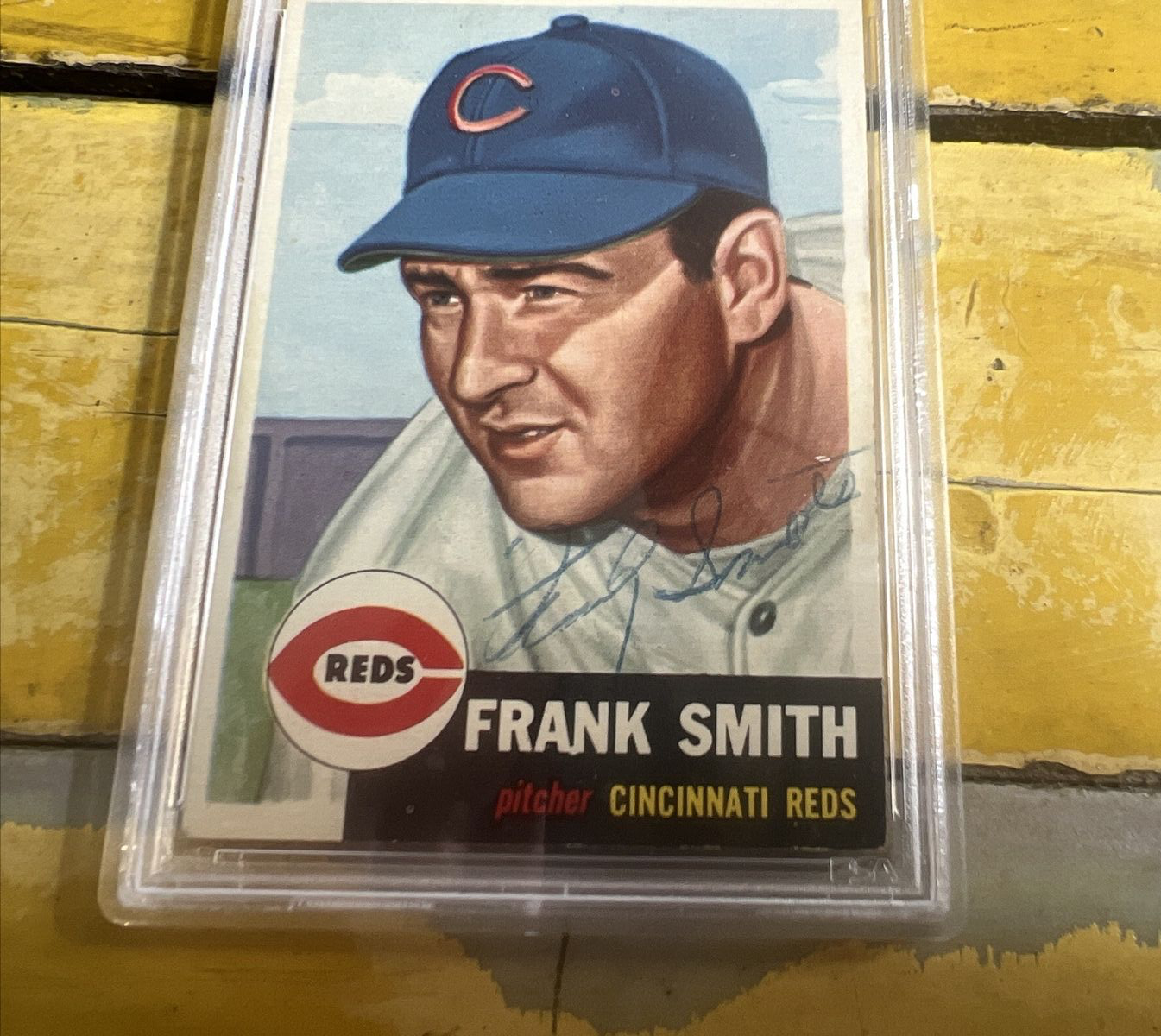 MLB Frank Smith Reds Autographed Signed Vintage 1953 Topps Card #116 PSA Slab