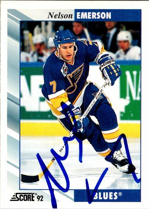 Nelson Emerson St Louis Blues Hand Signed 1992-93 Score Card #376 NM-MT