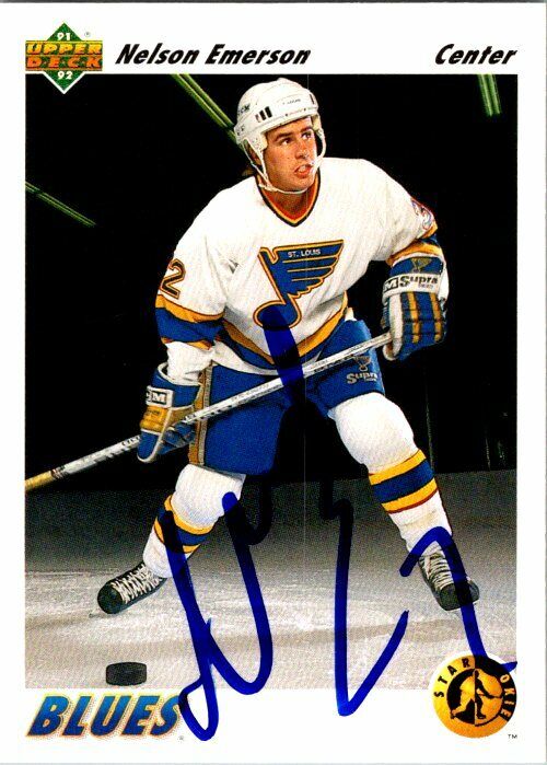 Nelson Emerson St Louis Blues Hand Signed 1991-92 UD Card #445 NM-MT