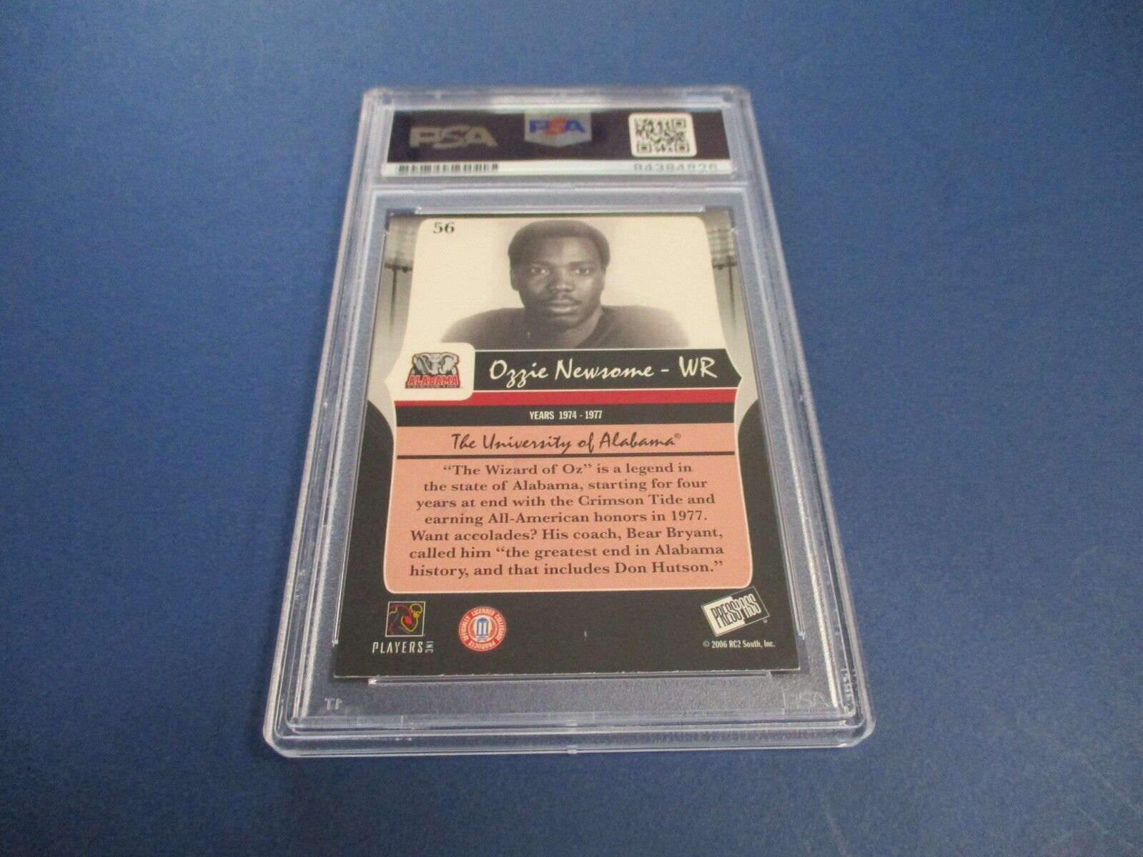 Ozzie Newsom Alabama Autographed Signed 2006 Press Pass Card #56 PSA Slab Auth.