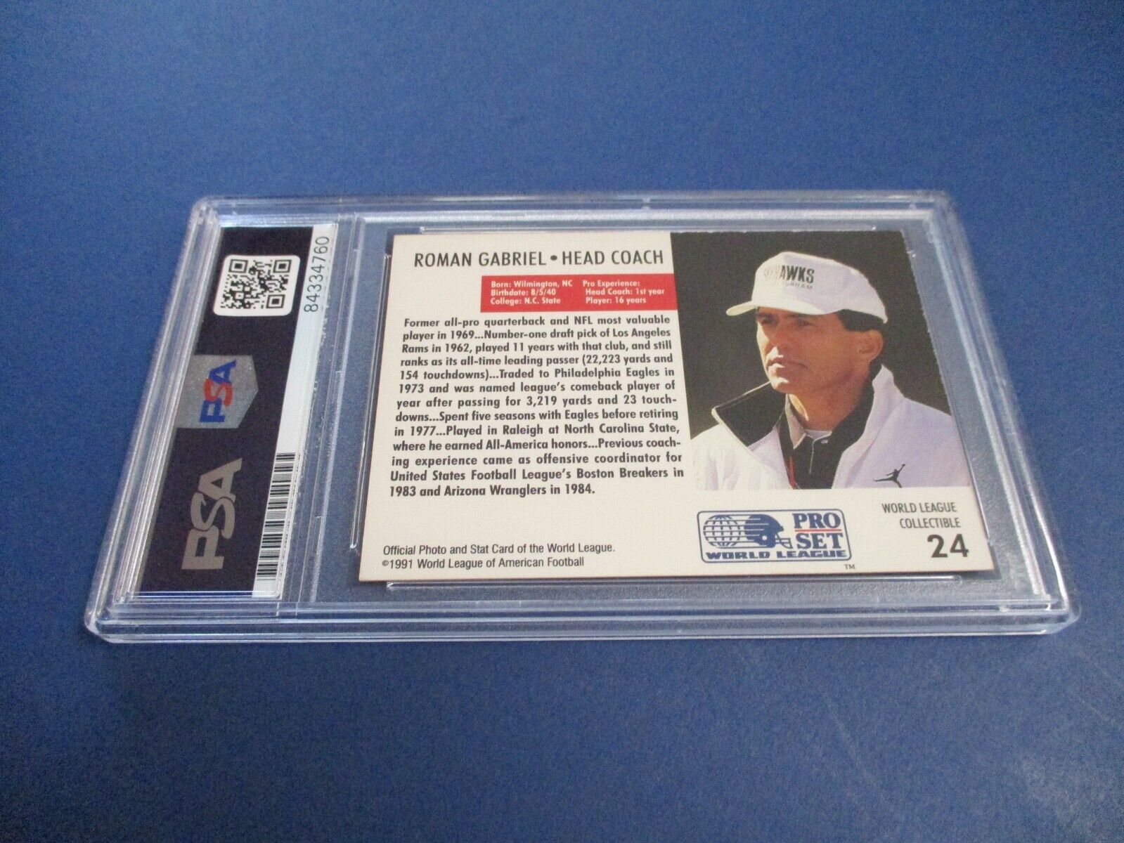 Roman Gabriel Autographed Signed 1991 Pro Set WL Card #24 PSA Slab Auth.