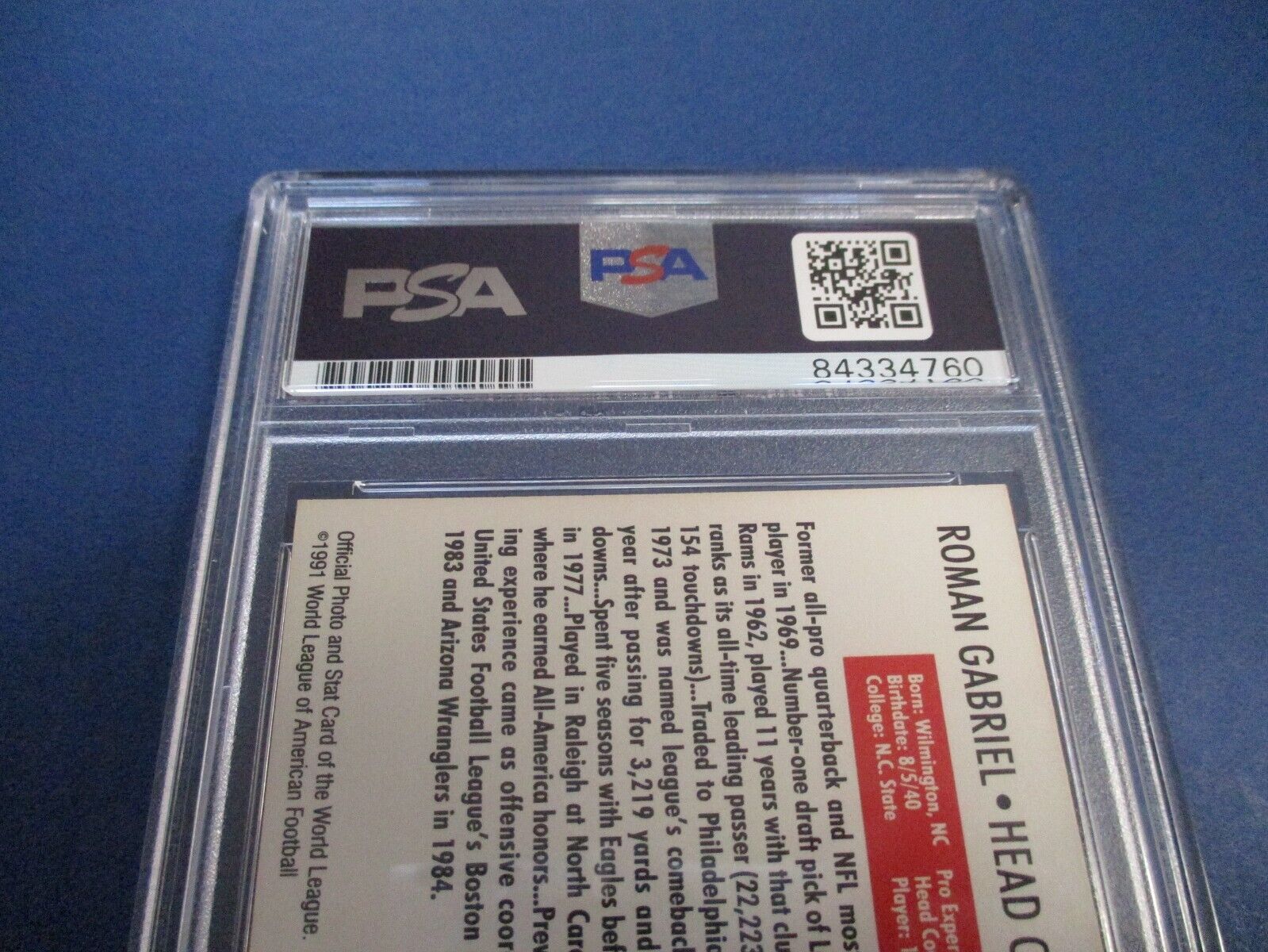 Roman Gabriel Autographed Signed 1991 Pro Set WL Card #24 PSA Slab Auth.