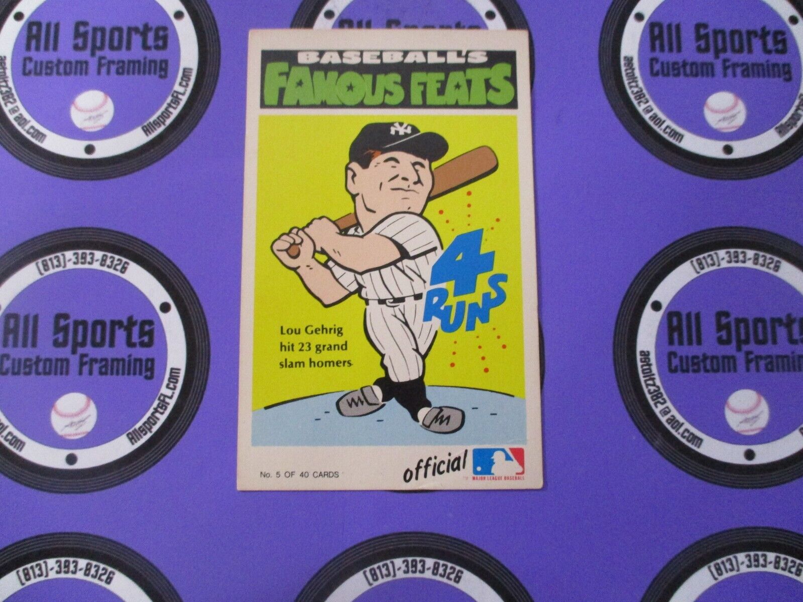 1972 Fleer Famous Feats #5 Lou Gehrig MLB Official Card 23 Grand Slams Ex-Nm