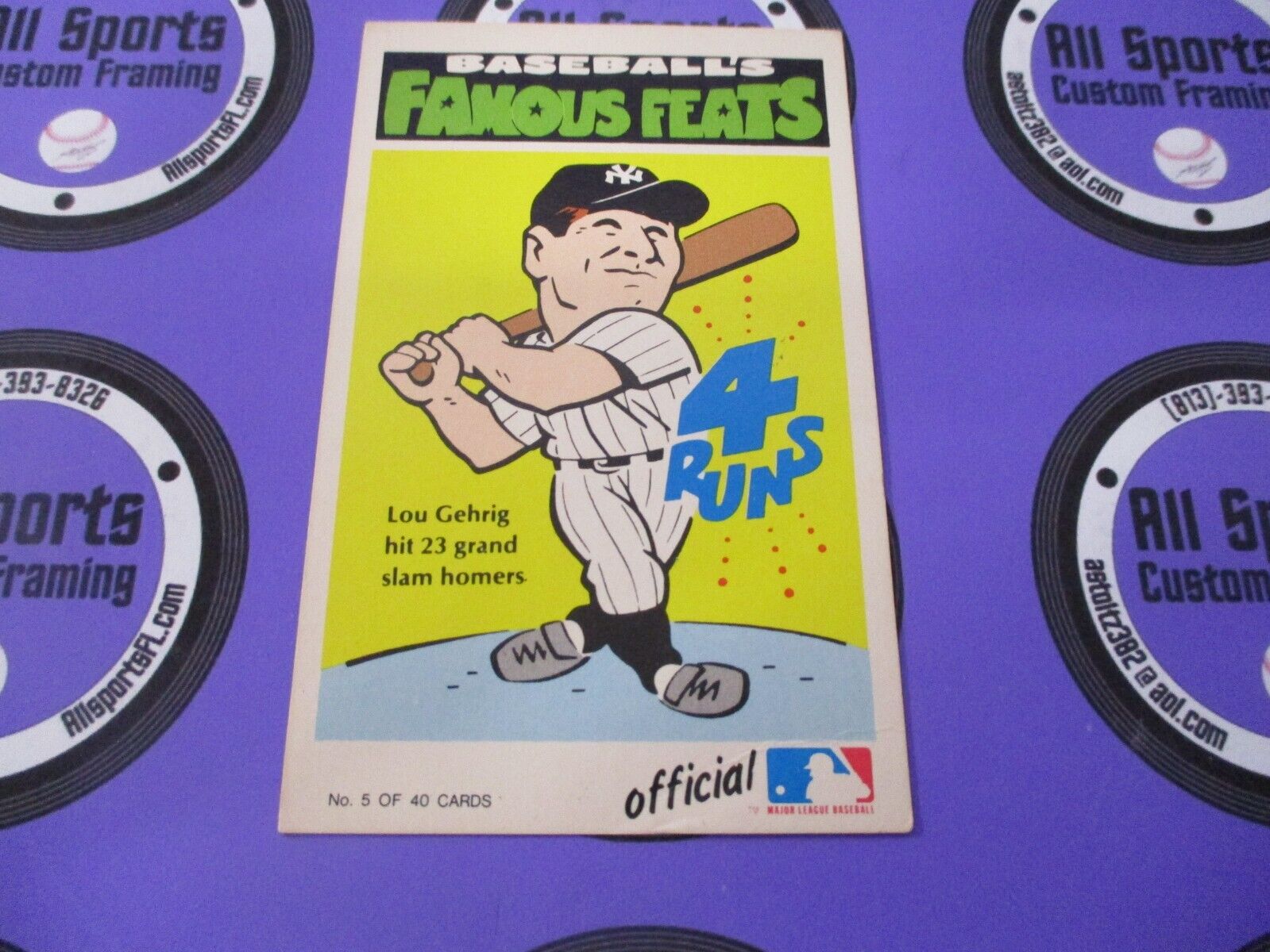 1972 Fleer Famous Feats #5 Lou Gehrig MLB Official Card 23 Grand Slams Ex-Nm