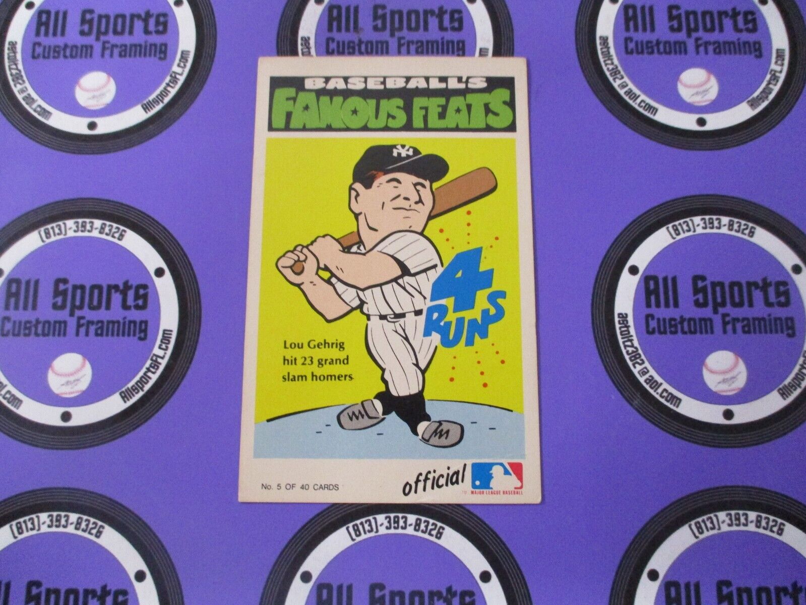 1972 Fleer Famous Feats #5 Lou Gehrig MLB Official Card 23 Grand Slams Ex-Nm