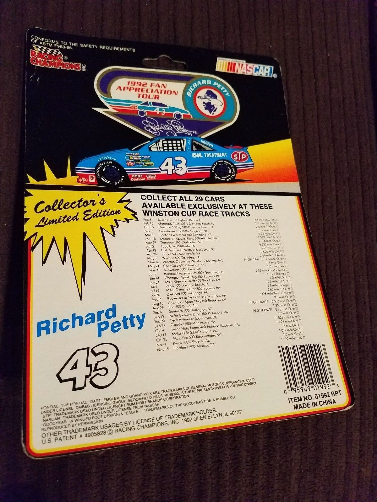 Richard Petty #43 July 26 1992 Fan Tour Diecast Car Talladega DieHard 500