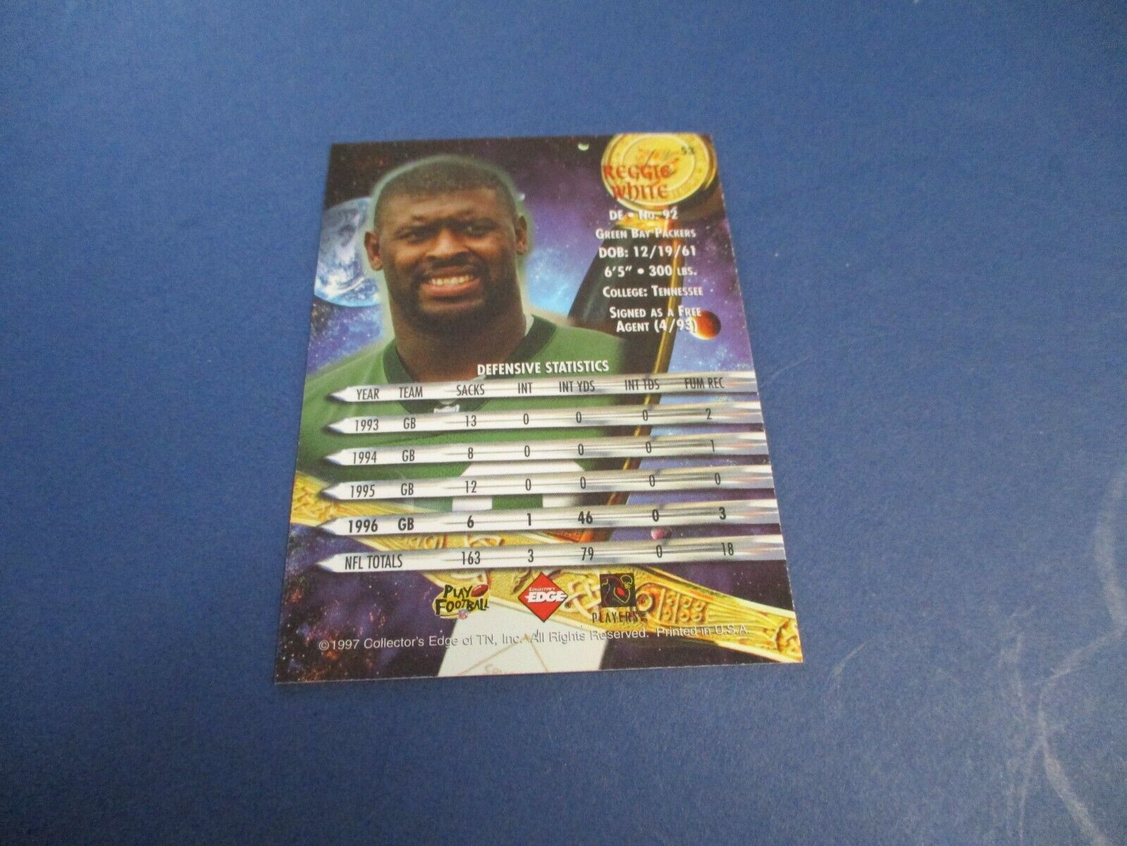 Reggie White 1997 Collectors Edge Original Card With 2 35mm Slide Front & Back