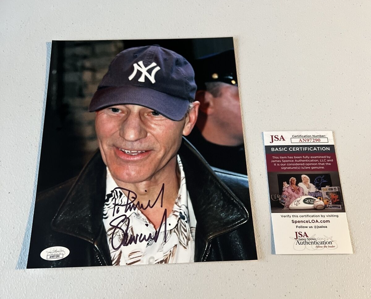 Patrick Stewart Autographed Signed Wearing Yankees Hat 8x10 Photo JSA COA