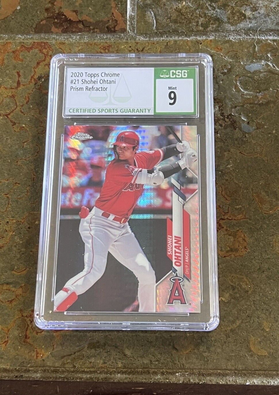 Shohei Ohtani 2020 Topps Chrome Prism Refractor Card #21 CSG Slab Grade Mint 9