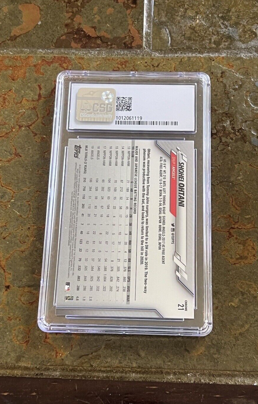 Shohei Ohtani 2020 Topps Chrome Prism Refractor Card #21 CSG Slab Grade Mint 9