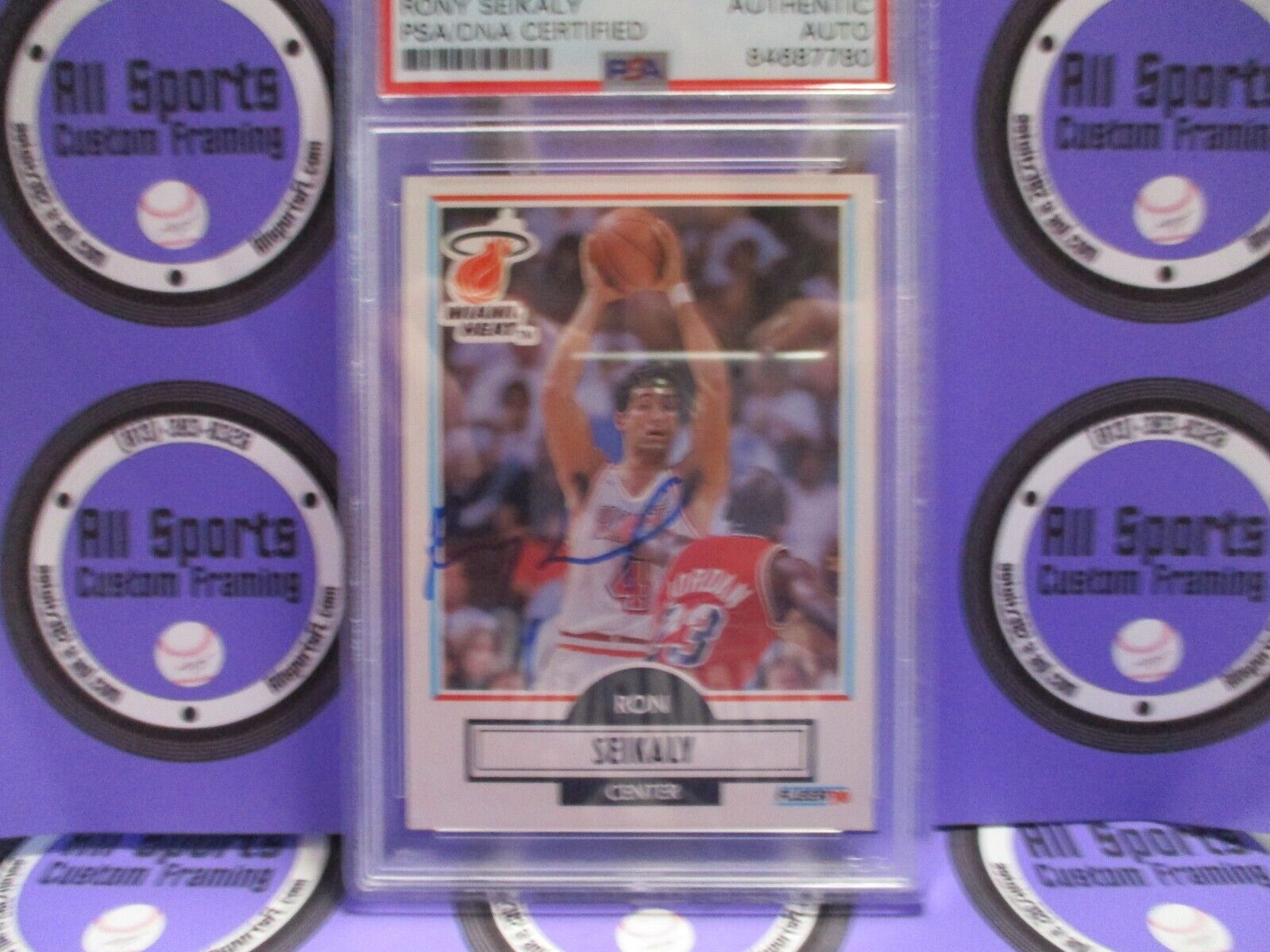 Rony Seikaly Autographed 1989 NBA Hoops Basketball Card W/Jordan #102 PSA Slab