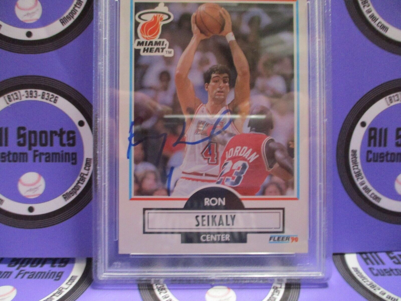 Rony Seikaly Autographed 1989 NBA Hoops Basketball Card W/Jordan #102 PSA Slab