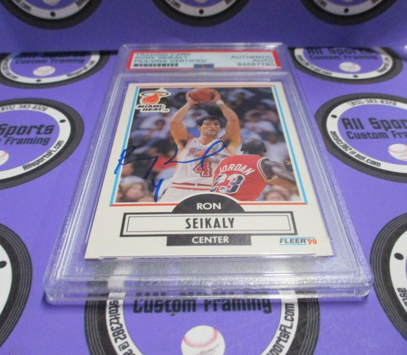 Rony Seikaly Autographed 1989 NBA Hoops Basketball Card W/Jordan #102 PSA Slab