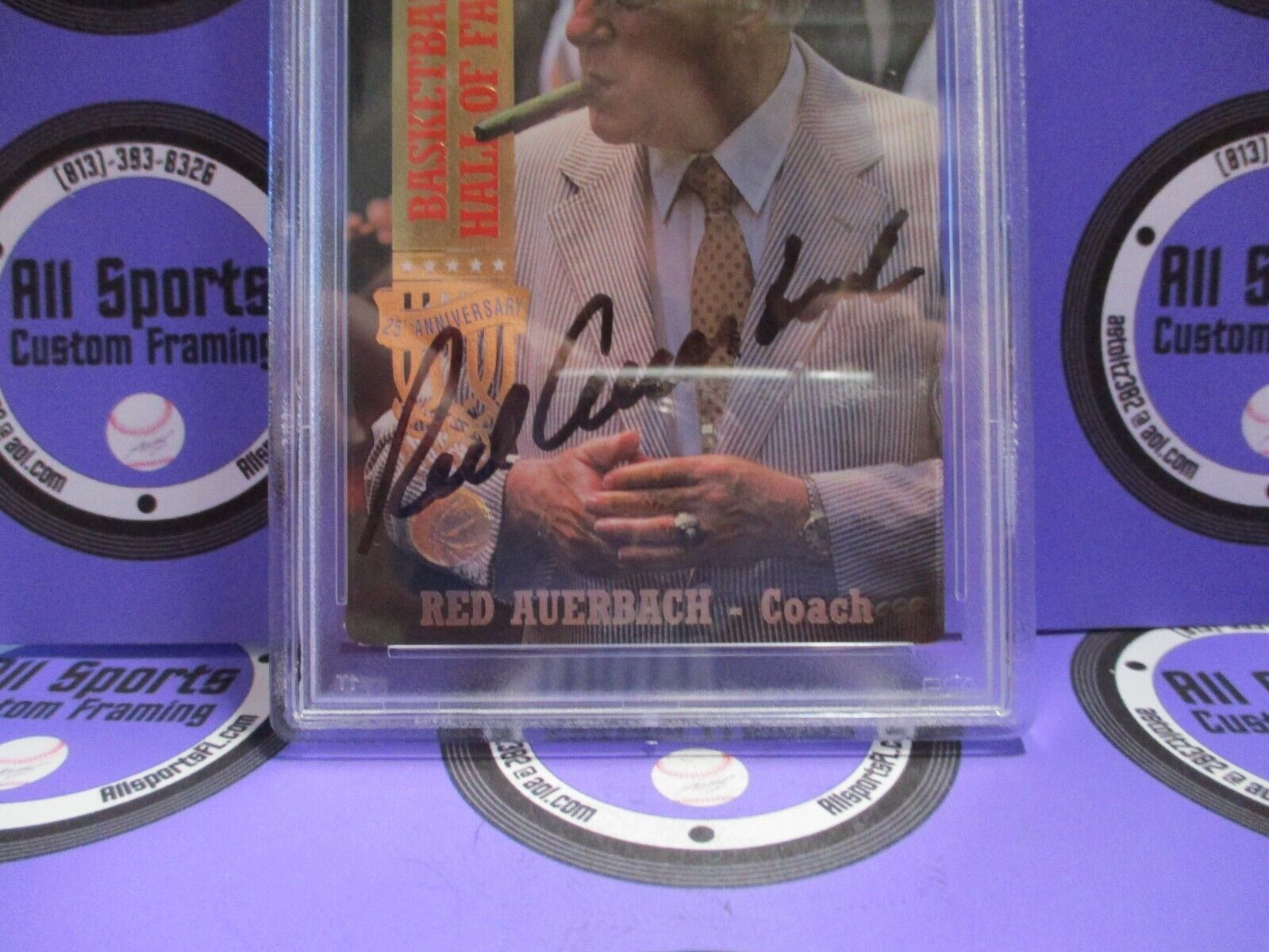 Red Auerbach Autographed 1993 Action Packed Basketball Card #11 PSA Slab