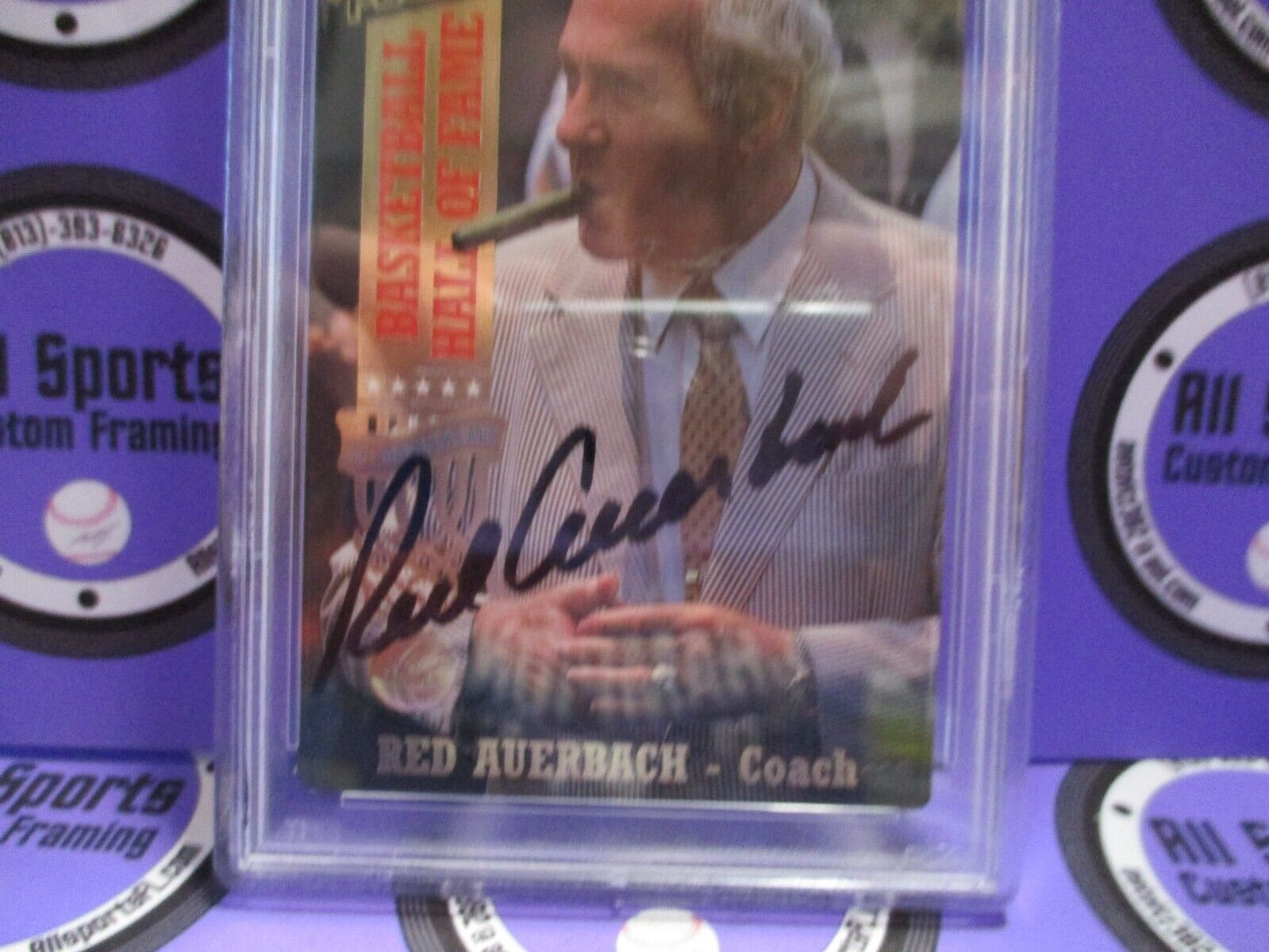 Red Auerbach Autographed 1993 Action Packed Basketball Card #11 PSA Slab