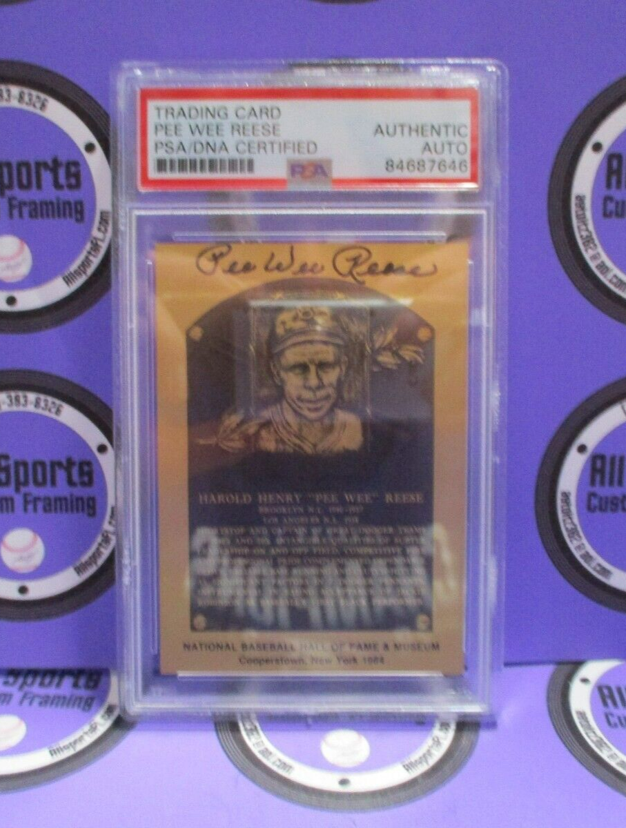 Pee Wee Reese Autographed 1984 Metal Hall Of Fame Baseball Card PSA Slab