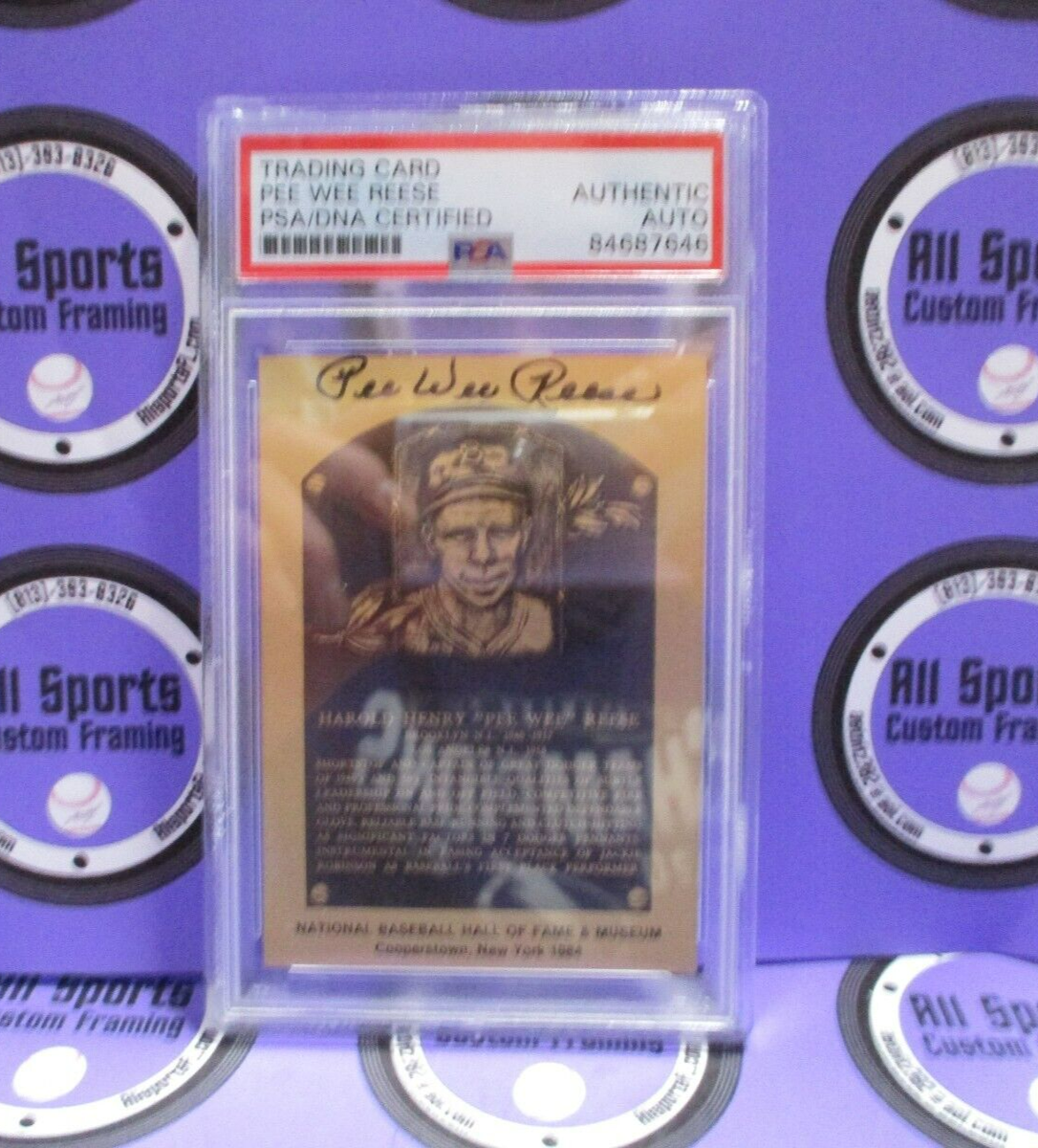 Pee Wee Reese Autographed 1984 Metal Hall Of Fame Baseball Card PSA Slab