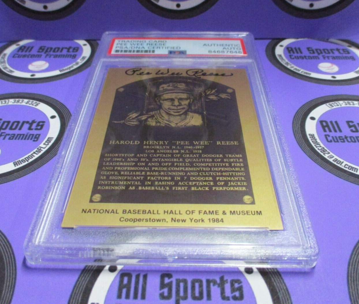 Pee Wee Reese Autographed 1984 Metal Hall Of Fame Baseball Card PSA Slab