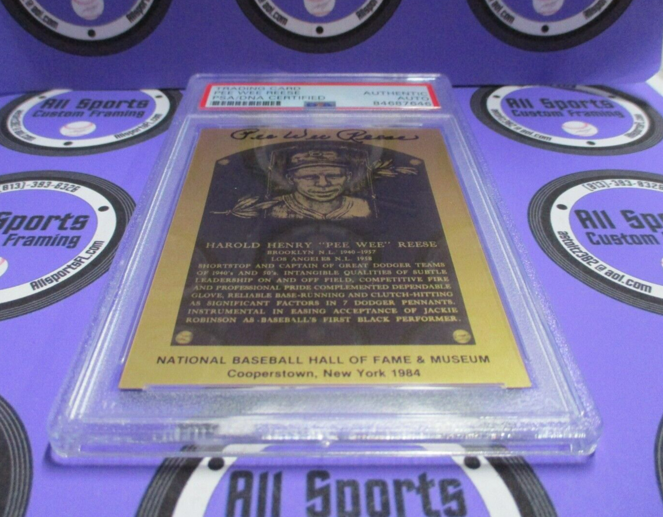 Pee Wee Reese Autographed 1984 Metal Hall Of Fame Baseball Card PSA Slab