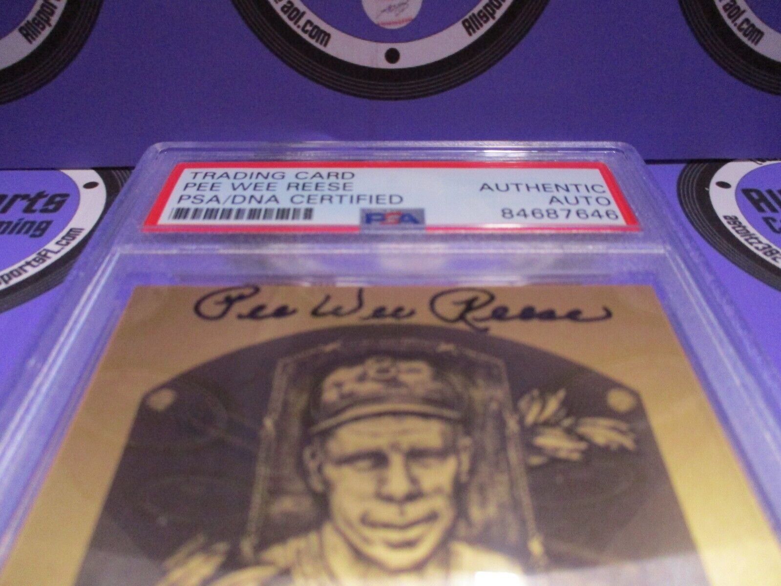 Pee Wee Reese Autographed 1984 Metal Hall Of Fame Baseball Card PSA Slab