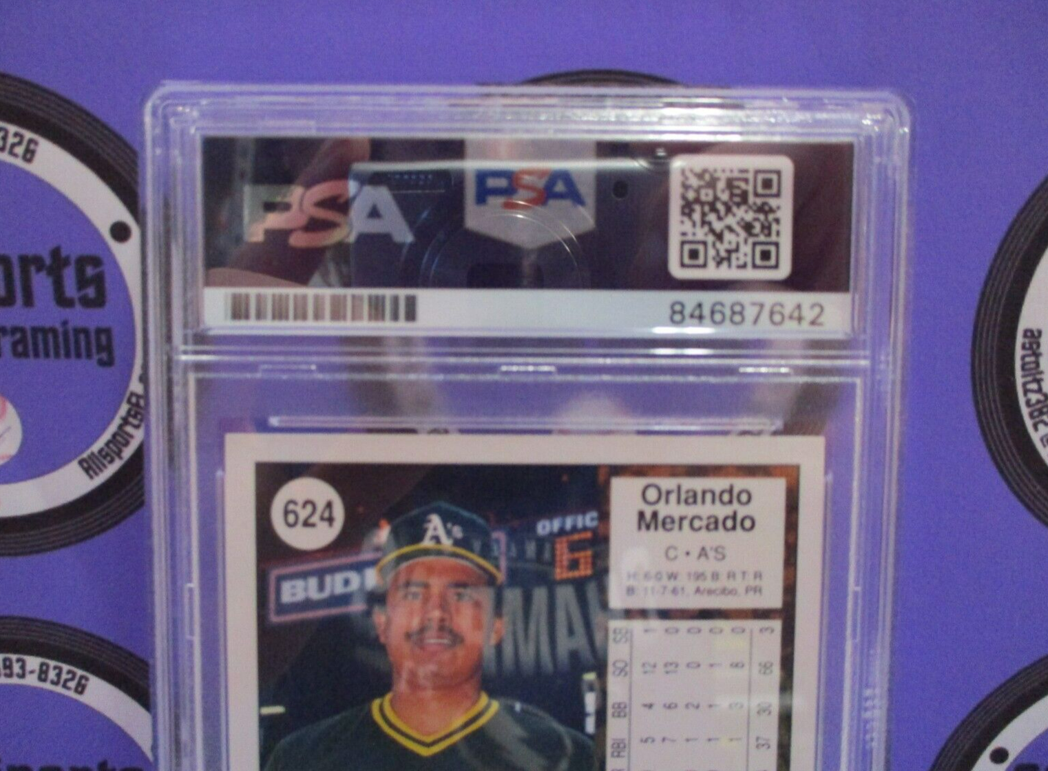 Orlando Mercado A's Autographed 1989 Upper Deck Baseball Card #624 PSA Slab