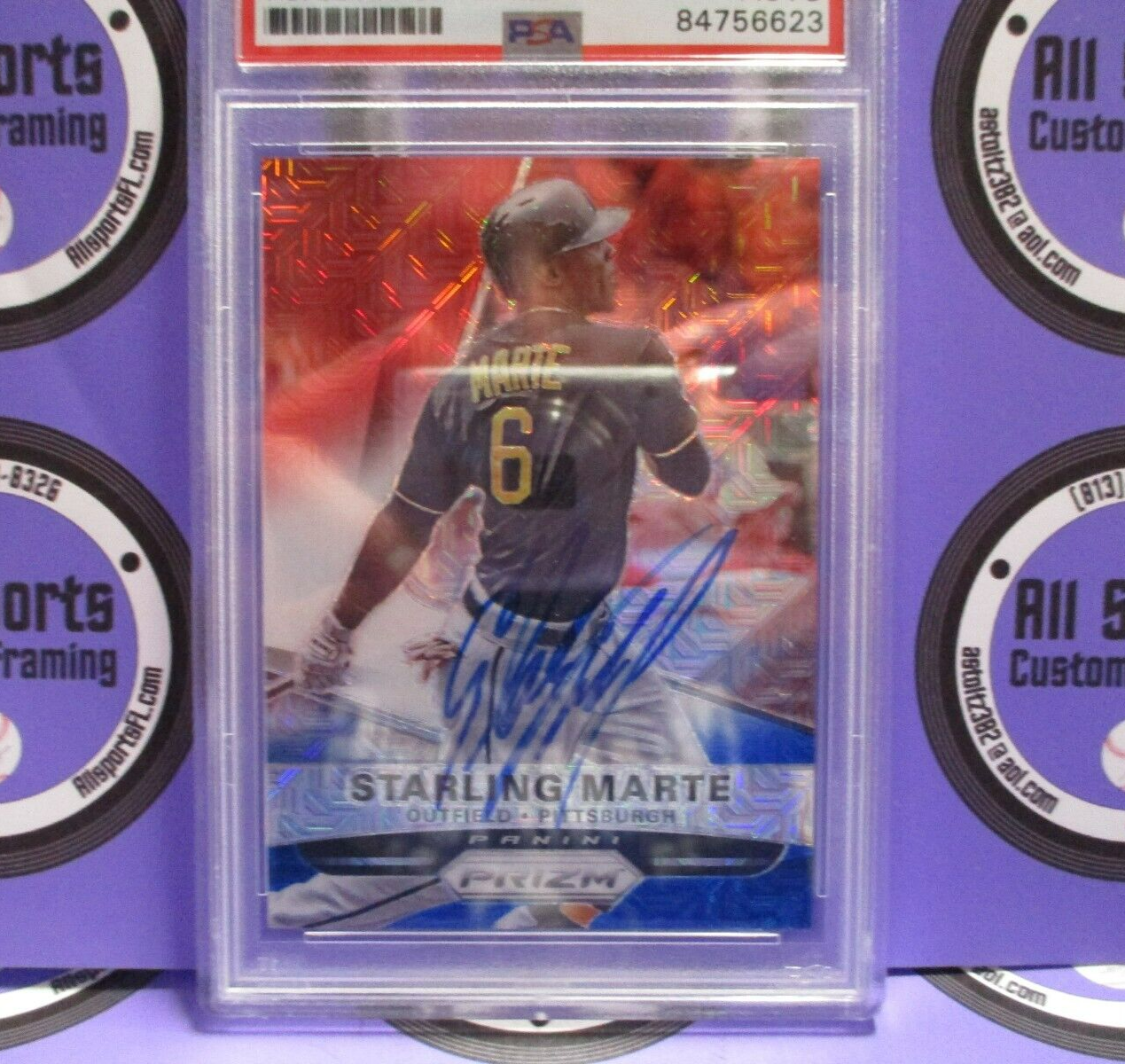 Starling Marte Autographed Signed 2015 Panini RWB Baseball Card #140 PSA Slab