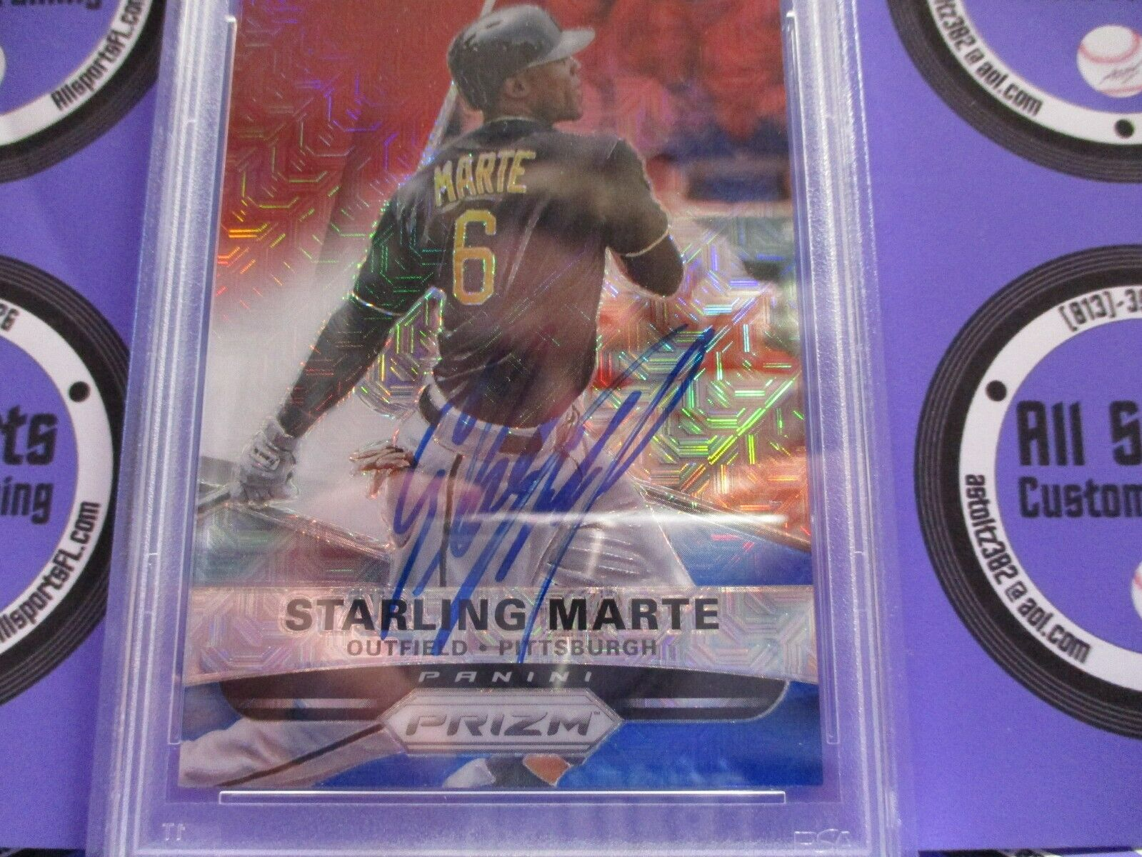 Starling Marte Autographed Signed 2015 Panini RWB Baseball Card #140 PSA Slab