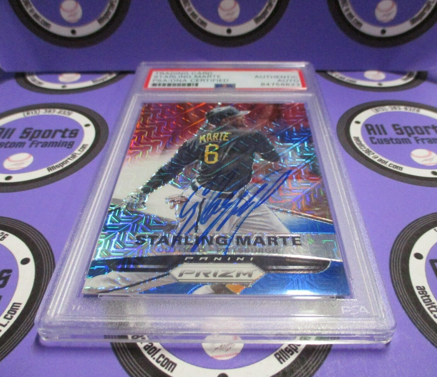 Starling Marte Autographed Signed 2015 Panini RWB Baseball Card #140 PSA Slab