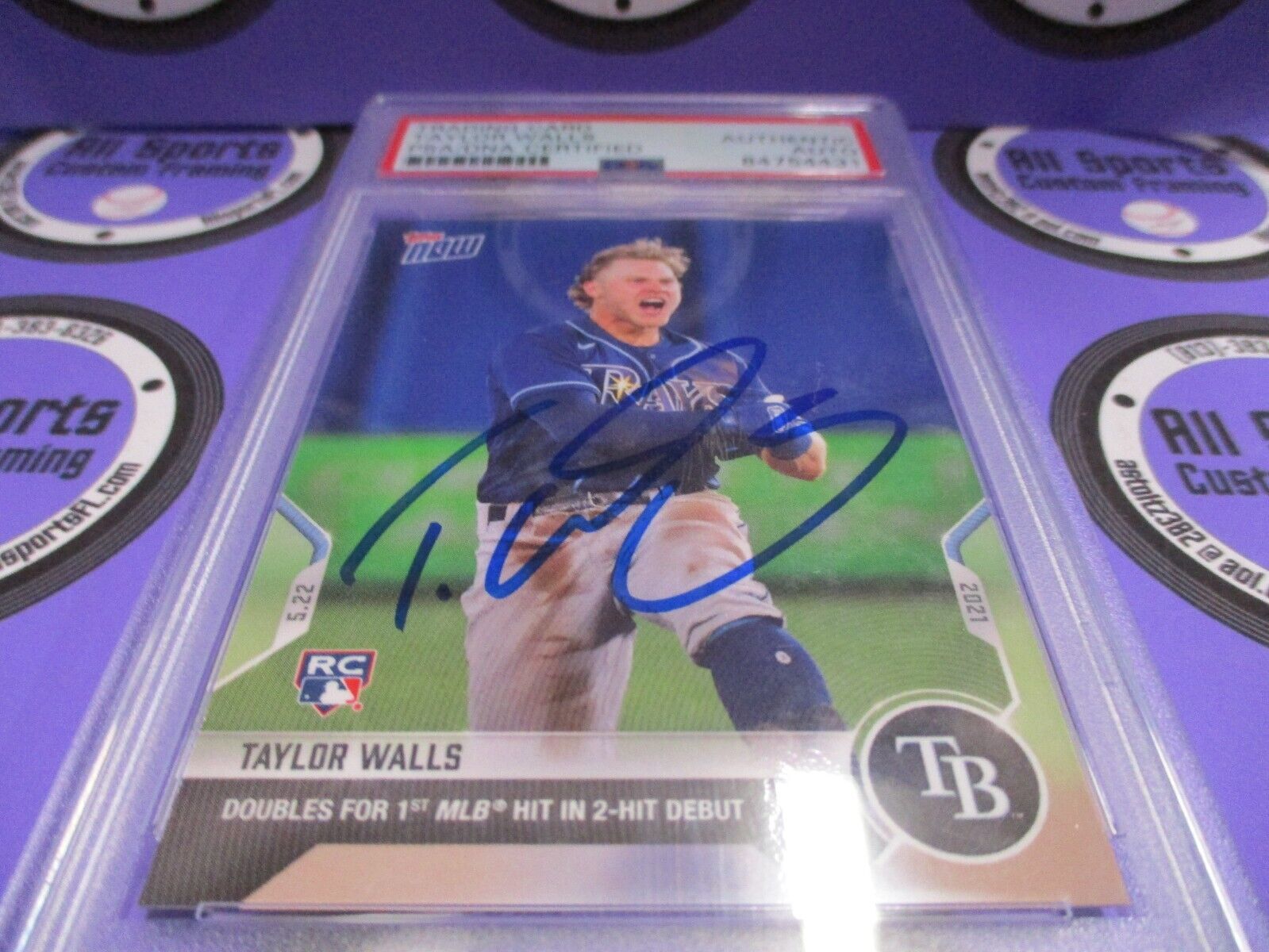 Taylor Walls Rays Autographed Signed 2021 Topps Now Baseball Card #260 PSA Slab