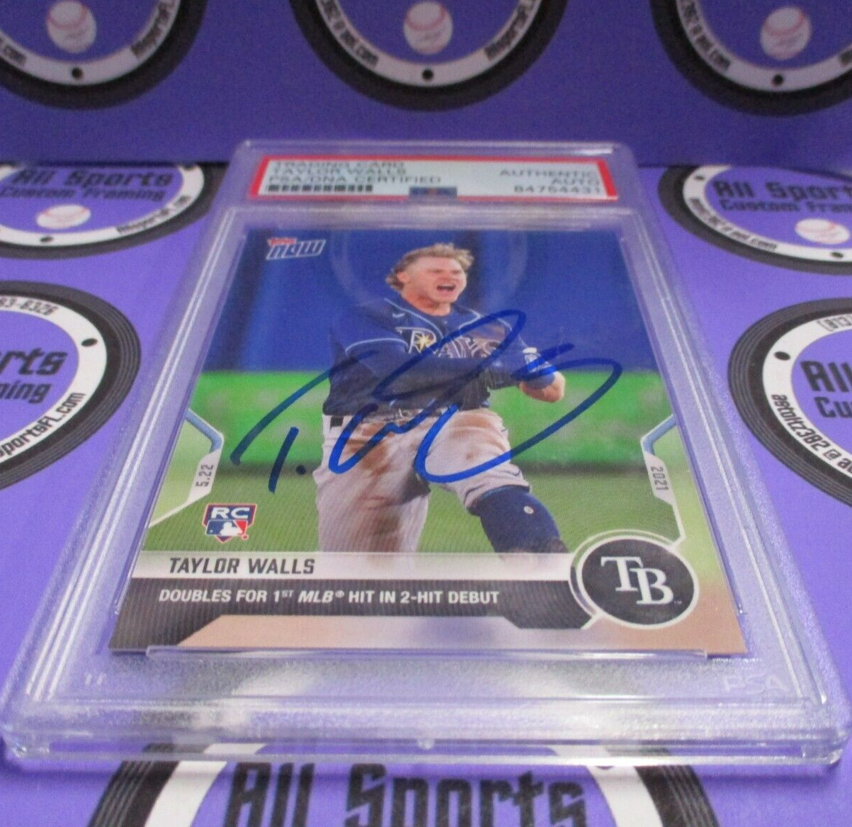 Taylor Walls Rays Autographed Signed 2021 Topps Now Baseball Card #260 PSA Slab