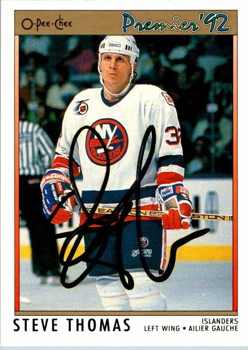 Steve Thomas New York Islanders Hand Signed 1991-92 OPC Hockey Card #195 NM