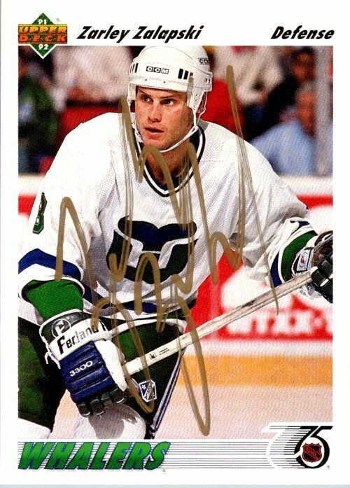 Zarley Zalapski Hartford Whalers Hand Signed 1991-92 UD Hockey Card #231 NM