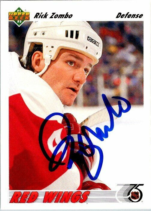 Rick Zombo Detroit Red Wings Hand Signed 1991-92 Upper Deck Hockey Card #395 NM