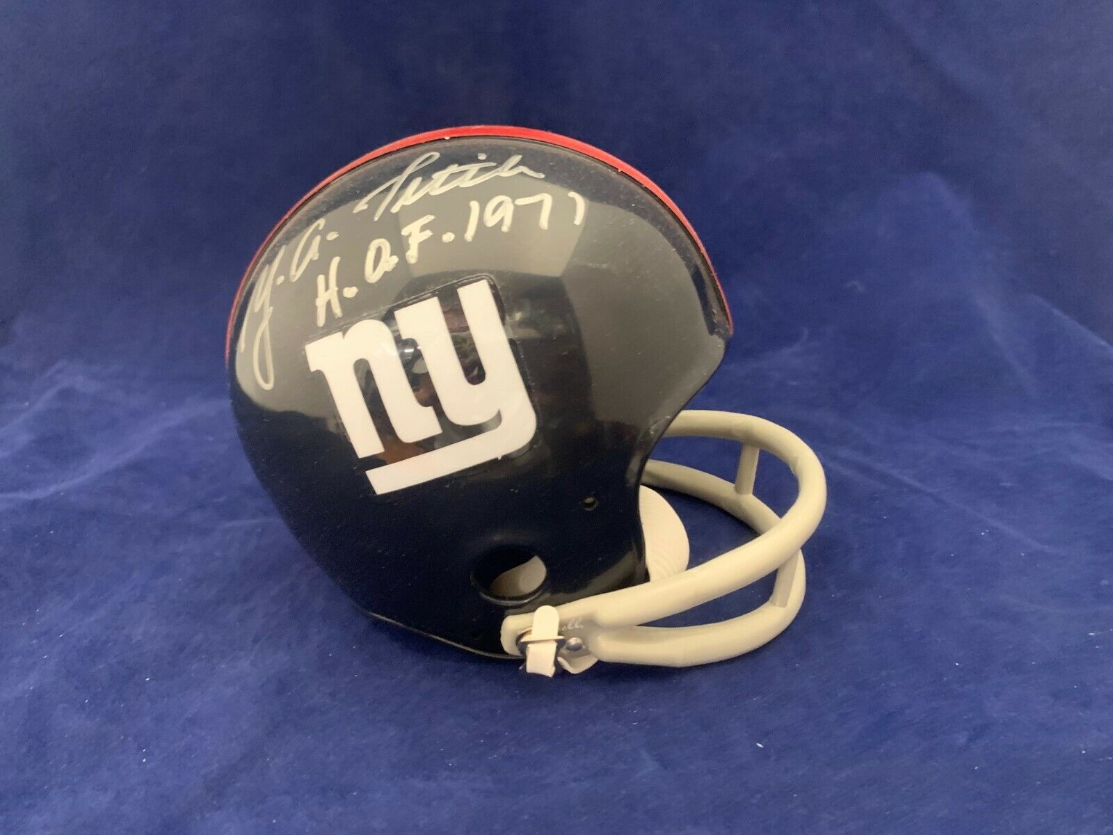 Ya Tittle Giants Signed Mini Helmet with HOF 71 Inscription All Sports COA