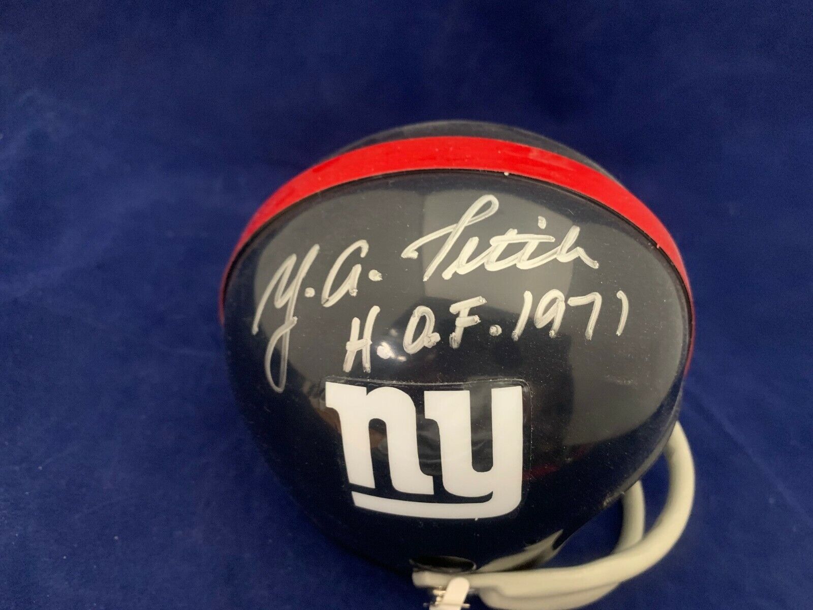 Ya Tittle Giants Signed Mini Helmet with HOF 71 Inscription All Sports COA