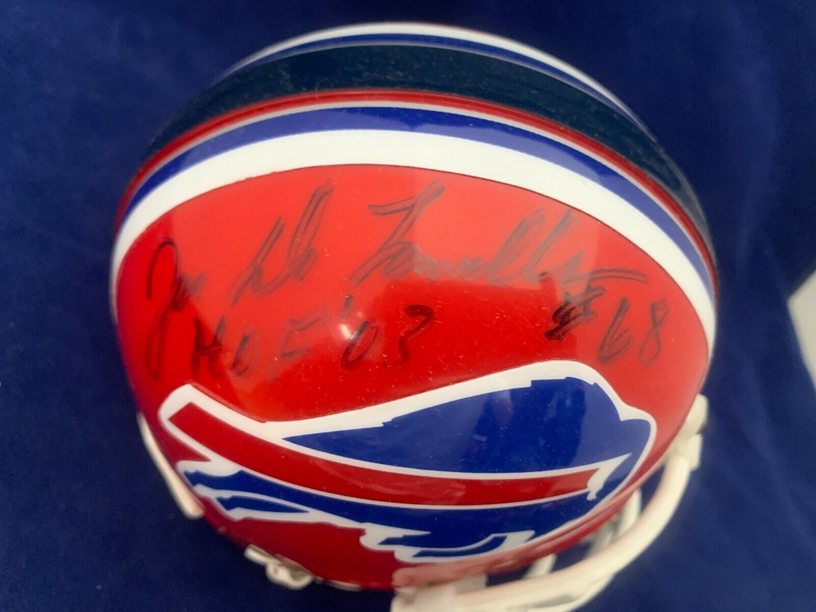 Jake De Lemalure Bills Signed Mini Helmet with HOF 03 Inscription All Sports COA