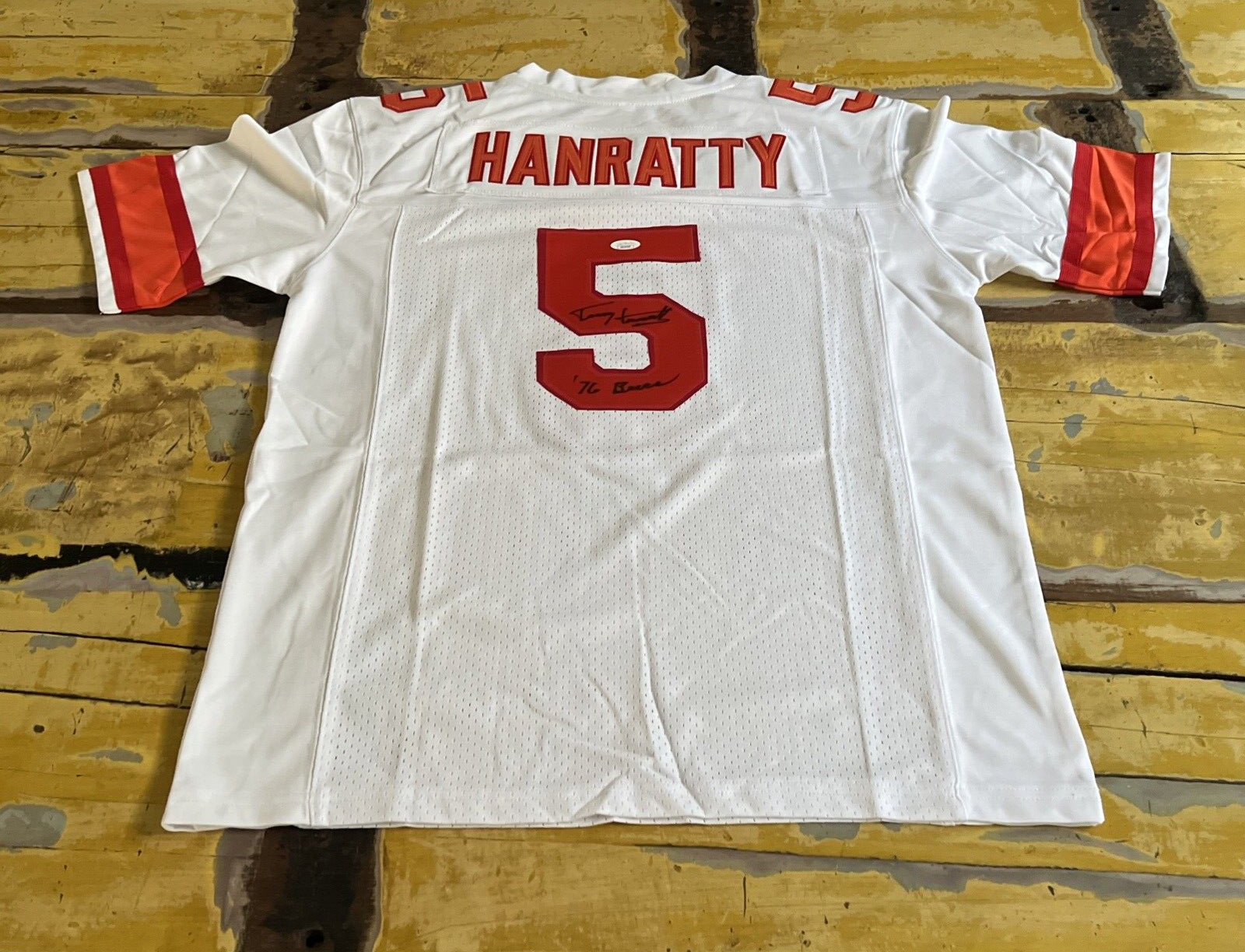 Terry Hanratty Tampa Bay Buccaneers Autographed Custom Jersey Script 76 Bucs JSA