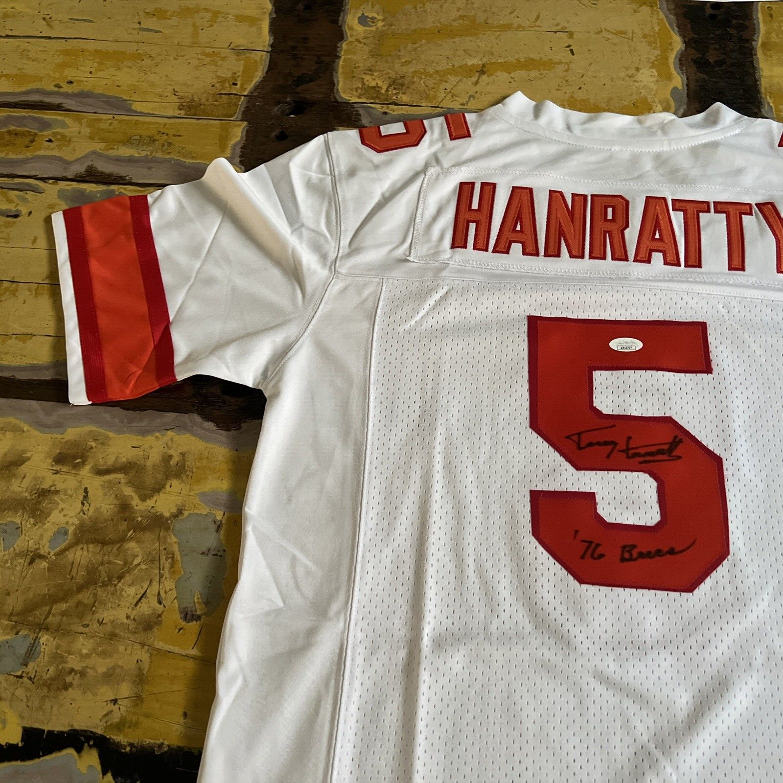 Terry Hanratty Tampa Bay Buccaneers Autographed Custom Jersey Script 76 Bucs JSA