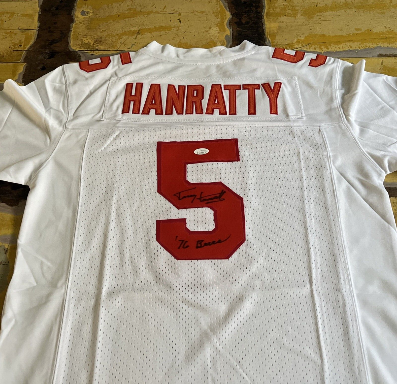 Terry Hanratty Tampa Bay Buccaneers Autographed Custom Jersey Script 76 Bucs JSA