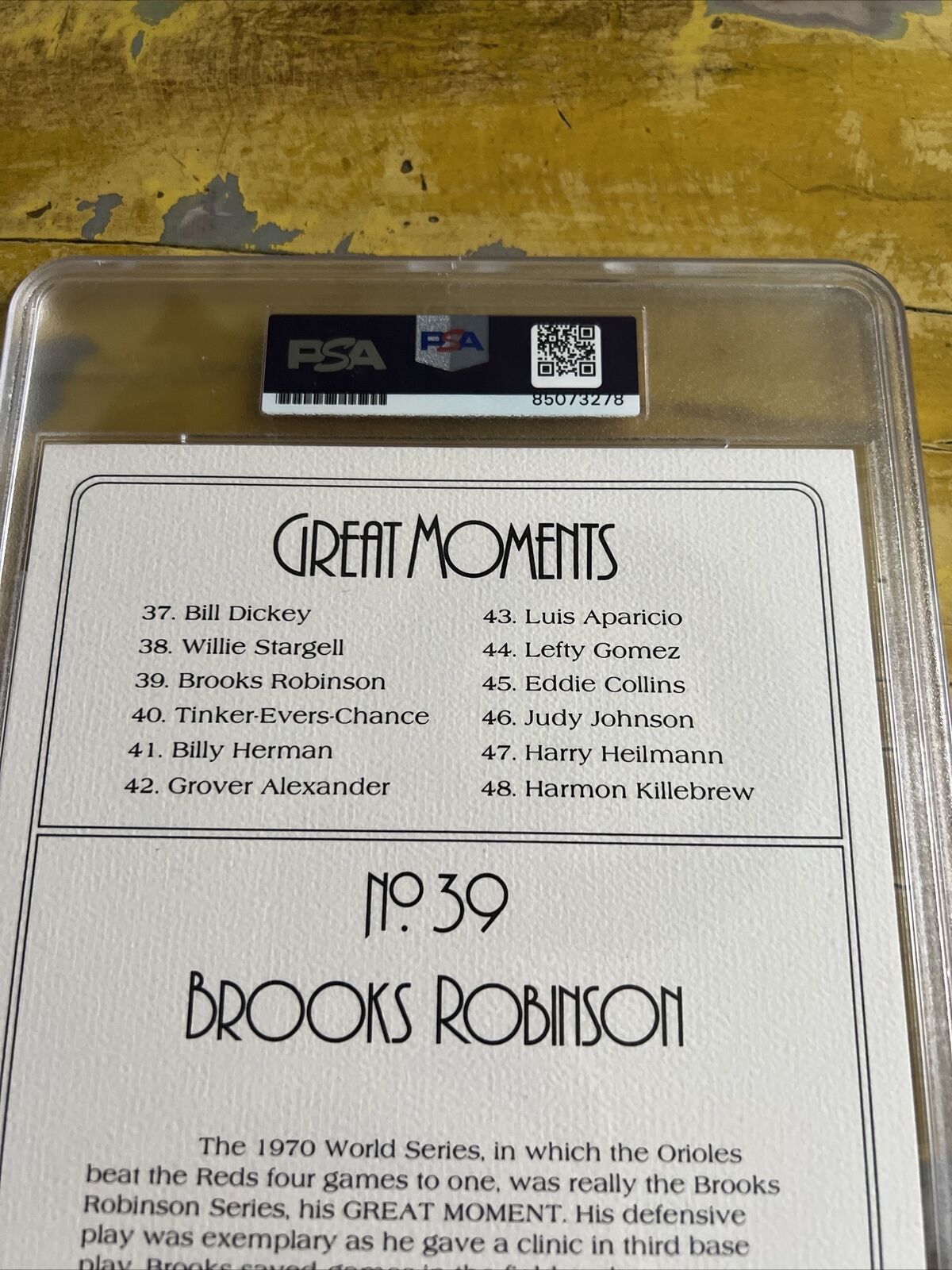 MLB Brooks Robinson Autographed Signed Perez Steele Great Moments Card PSA Slab