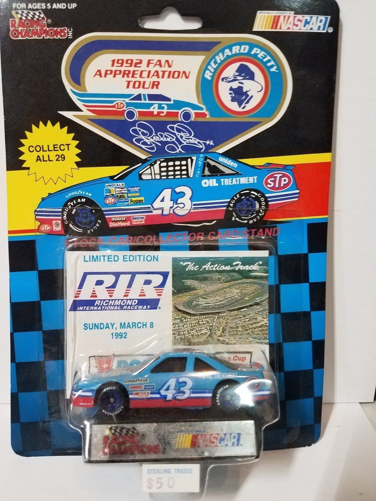 Richard Petty #43 1992 Fan Tour Die Cast CAR Richmond International Raceway NEW