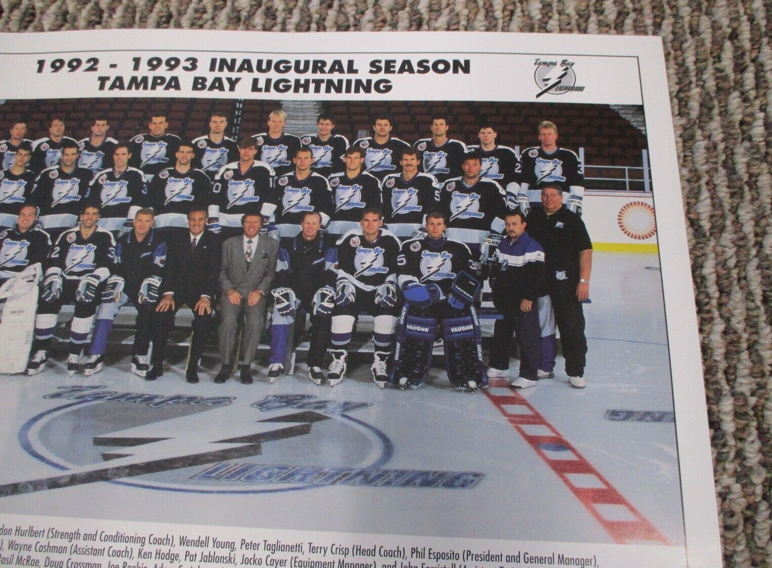 NHL Tampa Bay Lightning 1992-1993 Inaugural Year Team Photo 12x16