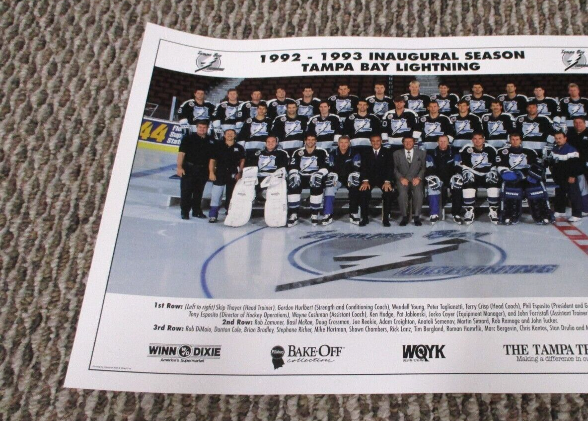 NHL Tampa Bay Lightning 1992-1993 Inaugural Year Team Photo 12x16