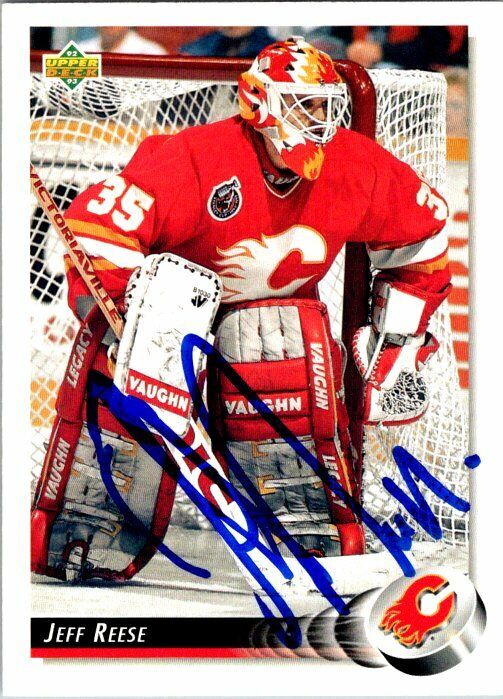 Jeff Reese Calgary Flames Hand Signed 1992-93 UD Hockey Card #442 NM-MT