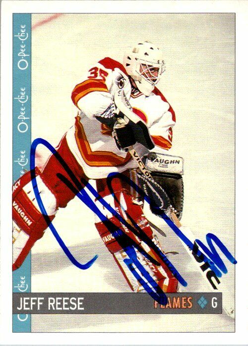 Jeff Reese Calgary Flames Hand Signed 1992-93 OPC Hockey Card #77 NM-MT