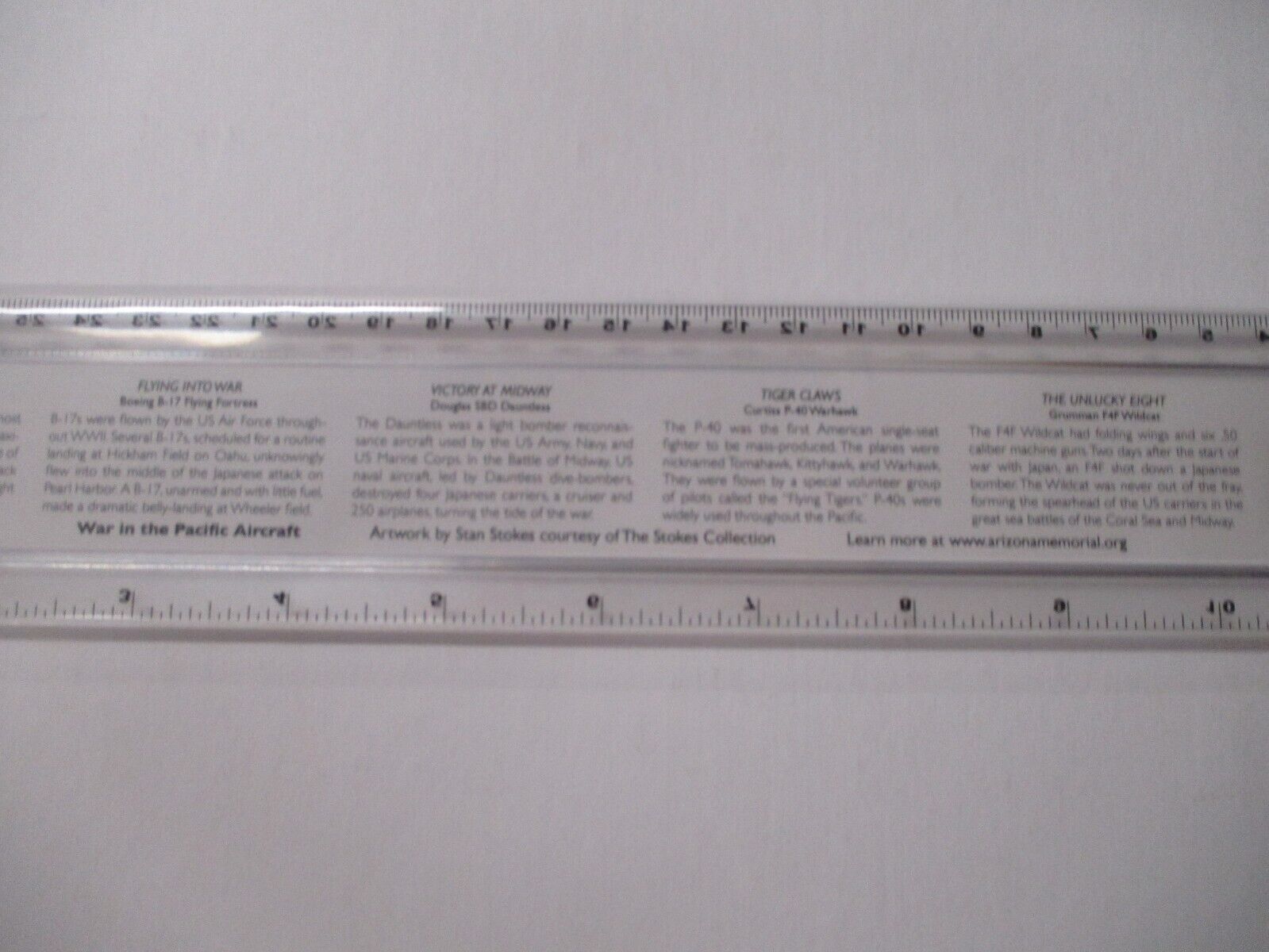 Pearl Harbor Arizona Memorial Airplane 12 Inch Ruler New in Package